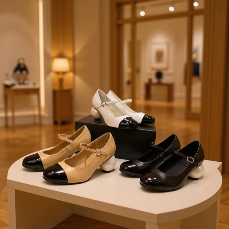 法式小香风珍珠高跟玛丽珍鞋女2025秋季新款圆头一字扣带浅口单鞋