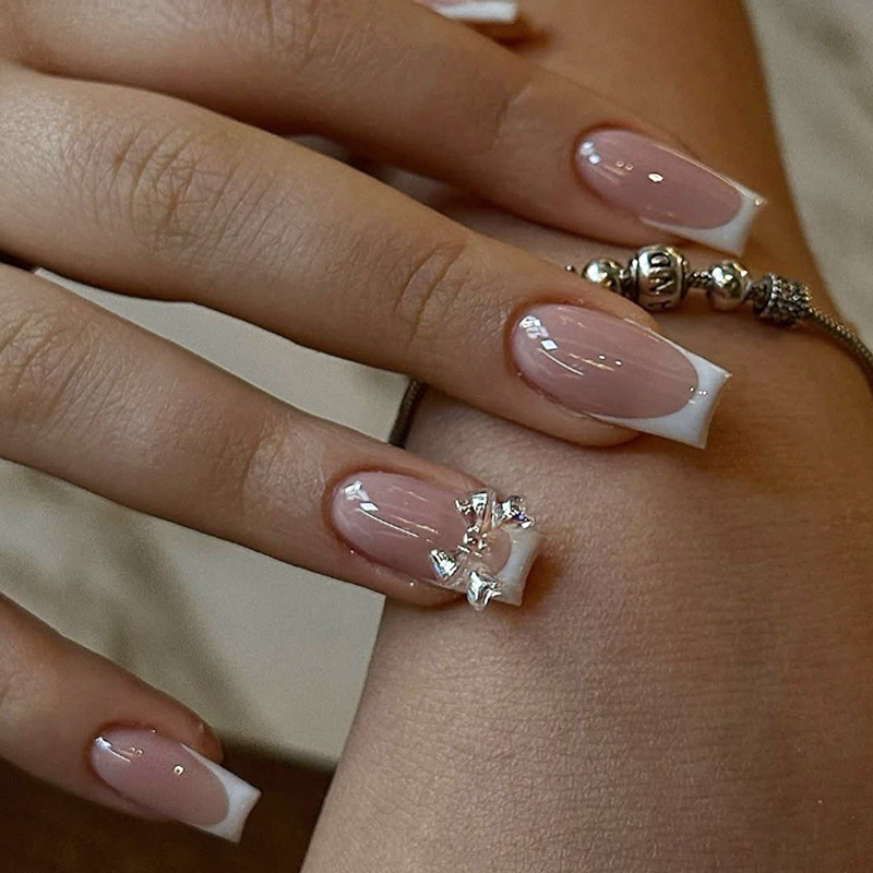 European and American Cross-Border Hot-Selling White French Sweet Wearable Nails Bow Manicure Wearable Nails Fake Nails Finished Products European and American Cross-Border Hot-Selling White French Sweet Wearable Nails Bow Manicure Wearable Nails Fake Nails Finished Products