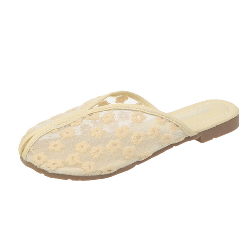 Mesh breathable toe thong sandals for women summer outdoor  new soft bottom casual half thong lazy people with skirt flip flops 