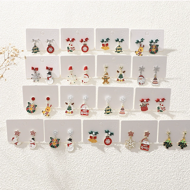 Европейские и американские трансграничные милые мультфильмы с бриллиантами рождественские серьги высокого уровня чувство асимметричные женские серьги рождественские украшения