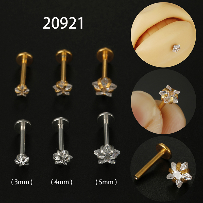 Fashion Star Stainless Steel Plating Zircon lip stud 1 Piece