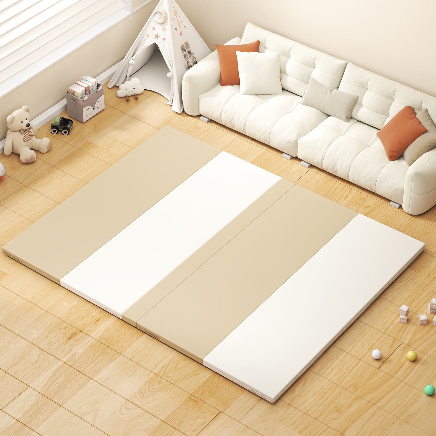 Alfombra de gateo Fanyibaby IXPE, alfombra de gateo plegable de PU de grado A para madres e infantes, alfombra de suelo para sala de estar y centro de educación temprana para niños.