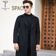 呢子大衣冬季新款韩版男士休闲中长款时尚外套修身纯色西装风衣男