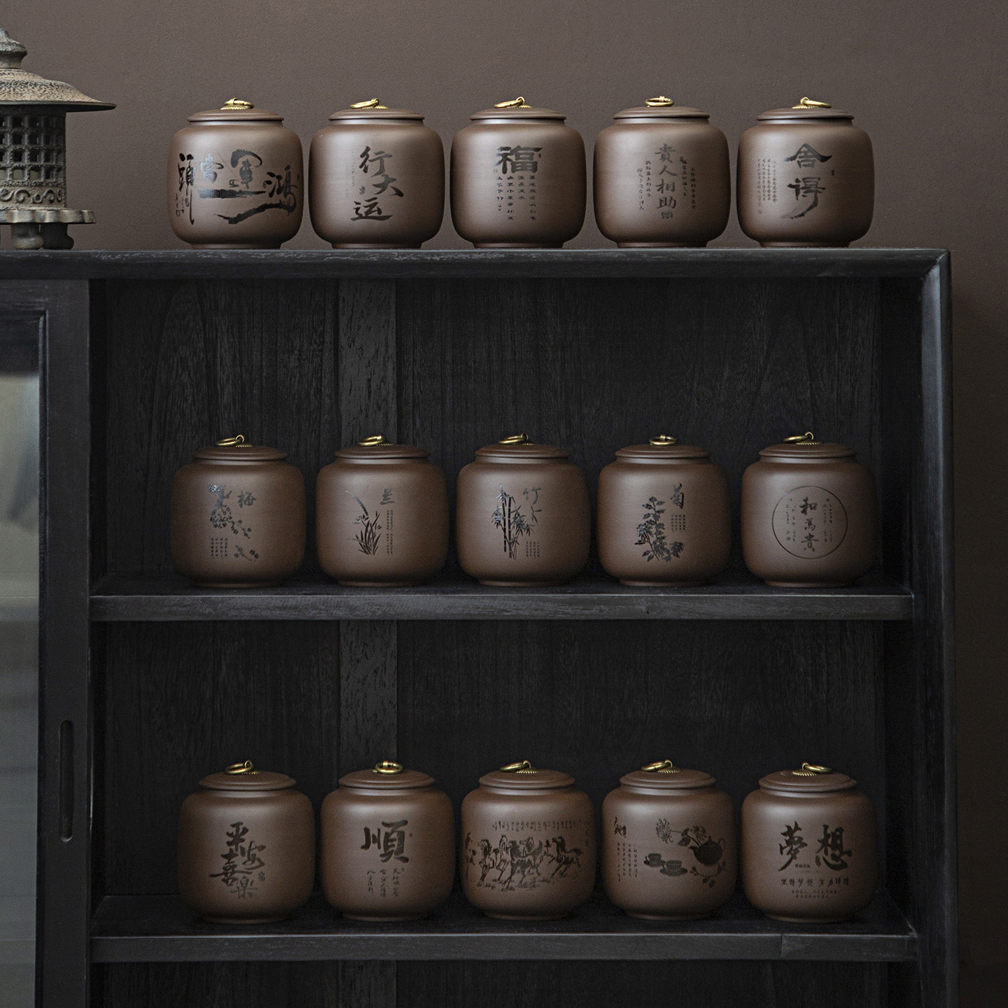 批发茶叶罐紫砂罐激光刻字雕黑中大号陶瓷密封罐复古普洱储藏茶罐