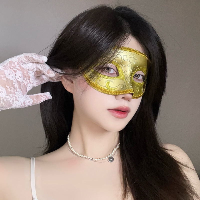万圣节派对花纹半脸面具成人高档公主舞会cosplay暗黑风面罩道具|undefined