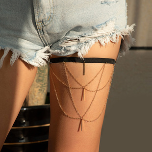 European and American cross-border jewelry trend simple geometric multi-layer tassel thigh chain leg chain metal chain tassel