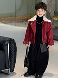 Красное кожаное пальто для мальчиков, осень 2025, новое стильное бархатное теплое детское кожаное пальто с лацканами, модное цельное, Прямая поставка