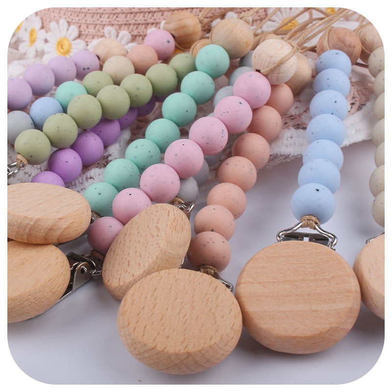 Amazon nuevo bebé suministros lunares cuentas de silicona chupete cadena bebé molar mordida pegamento anti-caída cadena