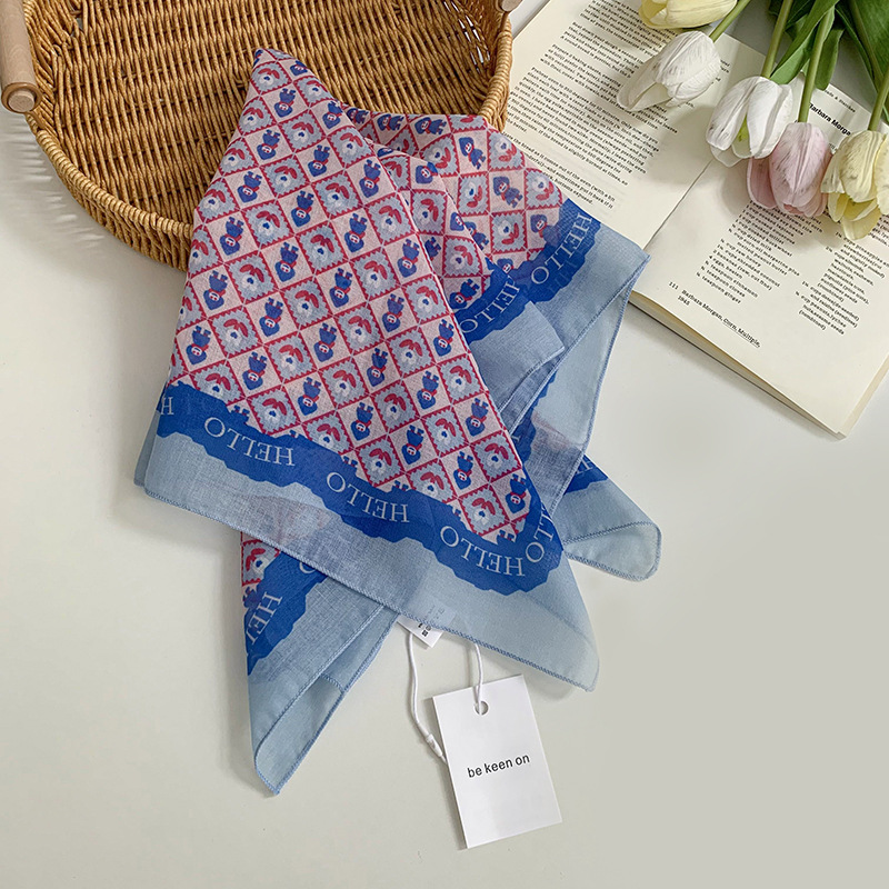 Pañuelo floral, estilo pastoral femenino de verano, nuevo estilo, bufanda fresca, bufanda de seda, bufanda cuadrada pequeña, bufanda de cuello de sentido avanzado