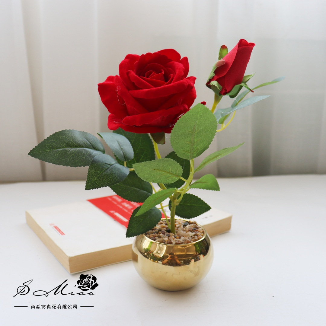 Flores falsas de alta calidad europea rosa bonsai flor de moda decoración creativa plantación verde artificial simulación maceta image 7