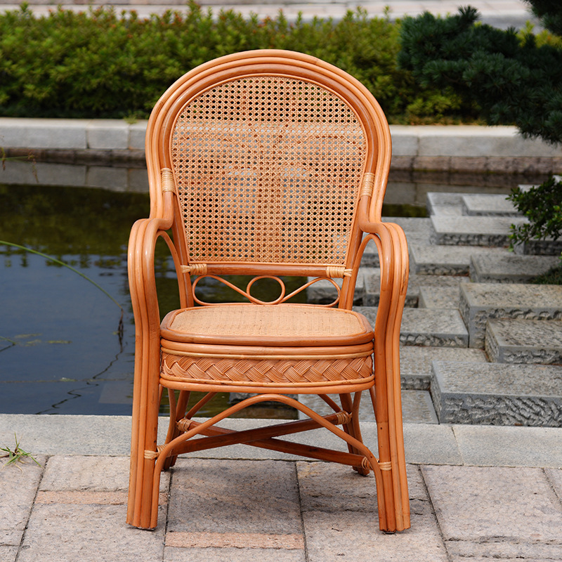 Leisure Computer Balcony Natural Real Rattan Single Office Old-fashioned Rattan Chair Backrest Chair Three-piece Set Tengteng New Product