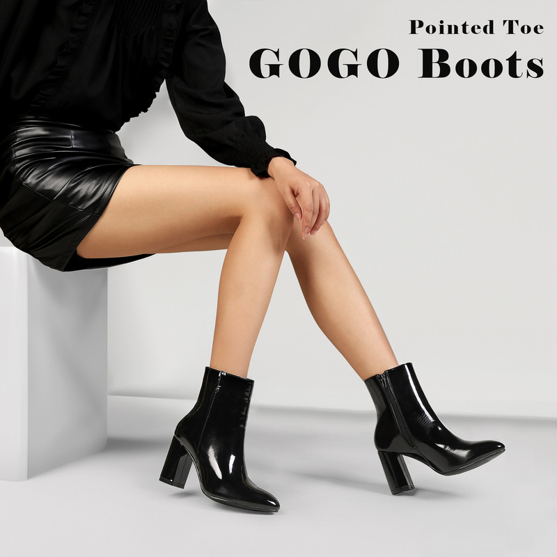 Women's Patent Leather Pointed Toe Block Heel Ankle Boots European and American Style Trendy Women's Boots Clearance Sale Amazon Women's Patent Leather Pointed Toe Block Heel Ankle Boots European and American Style Trendy Women's Boots Clearance Sale Amazon