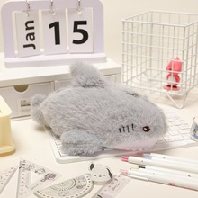 ins系小动物卡通可爱软萌鲨鱼毛绒笔袋玩偶大容量学生文具收纳袋