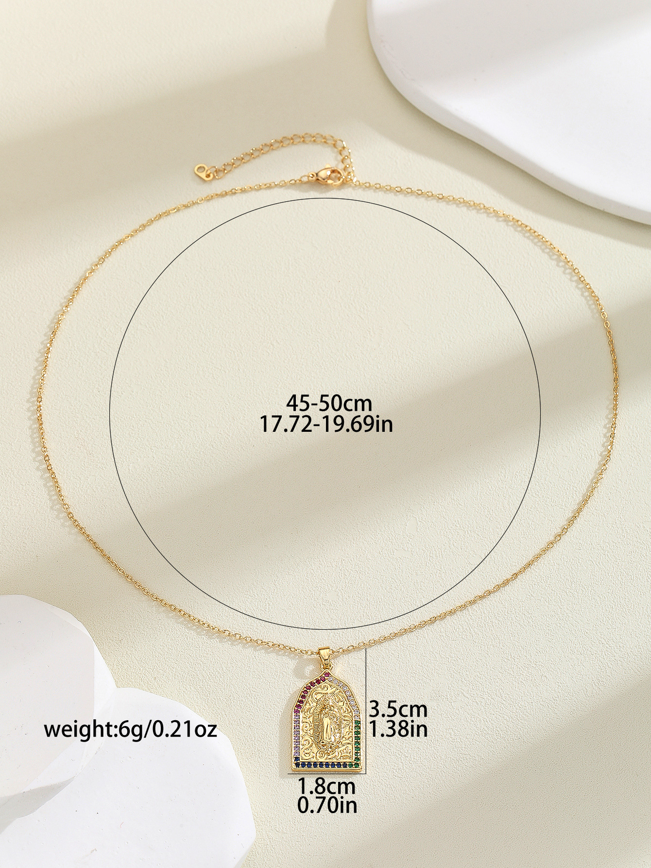 12g Weight Copper Pendant Material Zircon Inlay Material Pendant Necklace Classification Copper Chain Material 1 Piece Quantity Holiday, Daily Occasion Copper Material Human, Virgin Mary, Oval Pattern Women's Gender Inlay Design IG Style Style Copper Inlay Human Virgin Mary Oval Zircon Pendant Necklace 14