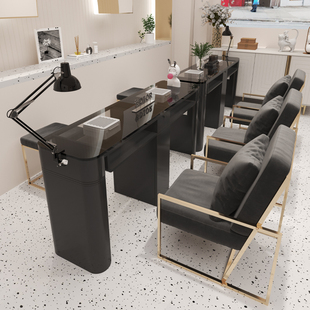 J8 Yunshang Simple with Accessible Luxury Nail Salon Manicure Table and Chair Set Vacuum Cleaner Black Gold Min Manicure Table Medium Tempered G3