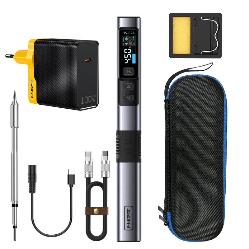 FNIRSI HS-02 スマート電気はんだごて 100 ワットポータブル恒温はんだステーション溶接ペン家庭用修理溶接|undefined