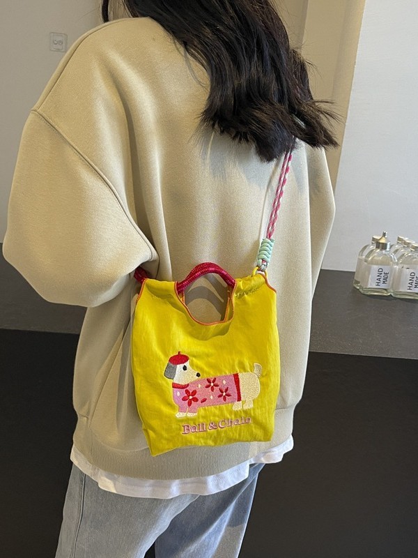 夏の新しい刺繍かわいいショルダークロスボディバッグインスタイル環境に優しいショッピングバッグ遊び心のあるガーリーハート携帯電話ショルダーバッグ|undefined