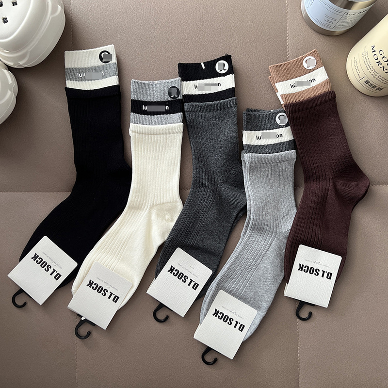 Autumn and Winter Thick Double Cuff Striped Letter Socks Women's Socks Ins Trendy Socks Internet Celebrity Mid-Tube Cotton Socks European Goods