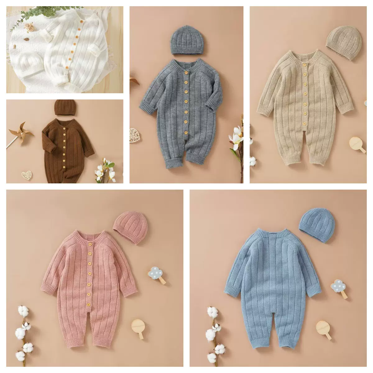 婴儿连体衣哈衣春秋新生儿睡衣爬服针织男女宝宝保暖衣服秋冬