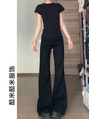 2025新款黑色不贴腿微喇牛仔裤女宽松显瘦高街辣妹直筒百搭喇叭裤