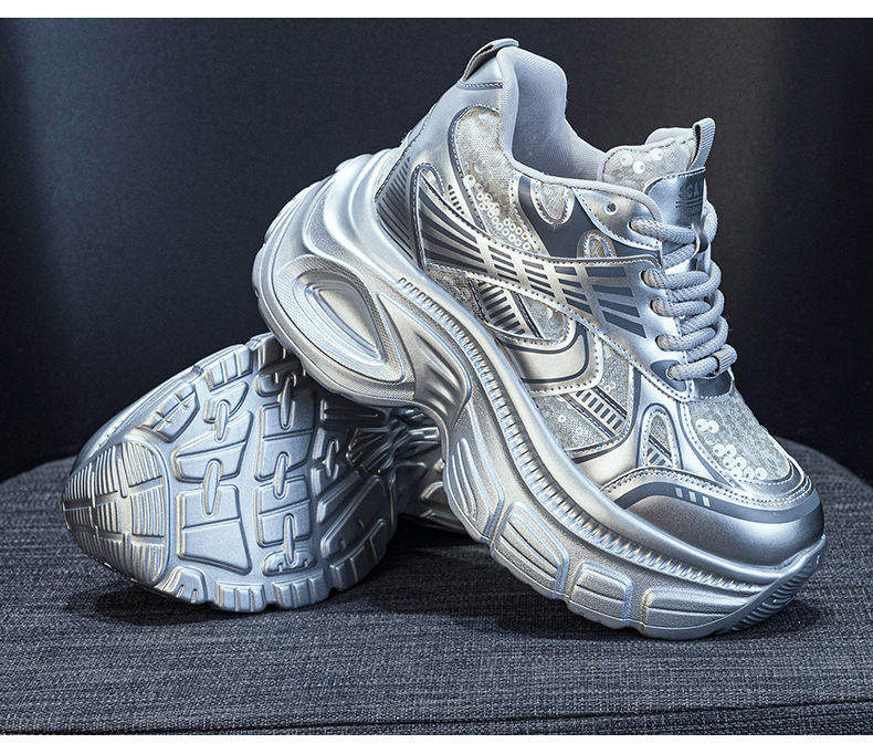 Giày sneaker chunky đế dày độn cao bên trong nữ phong cách thể thao thời trang mùa hè 2025 — M2832 màu đỏ, M2832 màu be, M2832 màu bạc chi tiết 29
