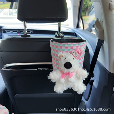 Car tissue box/set — with a high-end feel, cute - pink-scarf-hat-west-highland-pink-and-blue-bubble-pattern-trash-can-with-trash-bags-seat-version