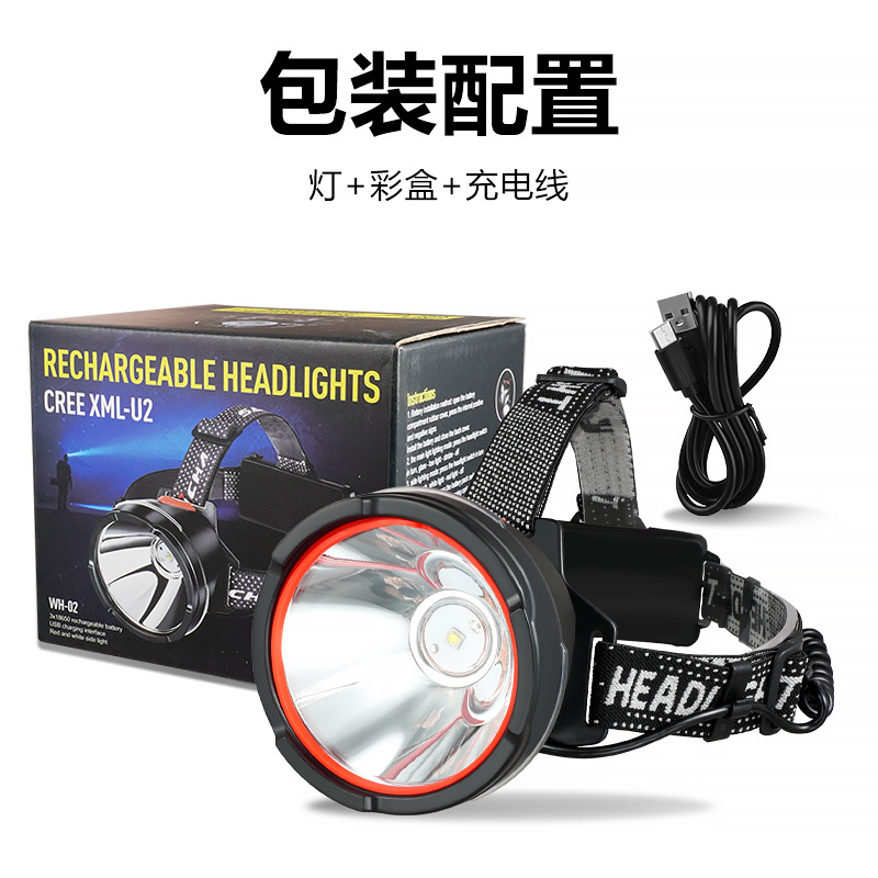 Luz de cabeza de luz fuerte al aire libre transfronteriza LED multifunción emergencia portátil noche pesca montar a caballo luz de trabajo montada en la cabeza