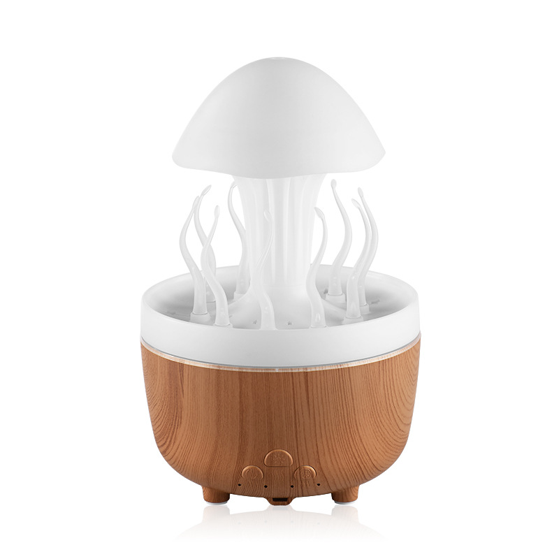 Nuevo control remoto medusa lluvia humidificador giratorio luces de colores atomización ultrasónica gotas de lluvia humidificación nube lluvia fragancia de hongos