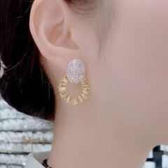 新款爆款复古金色纹理几何圆环耳环女轻奢高级感欧美时尚百搭耳钉
