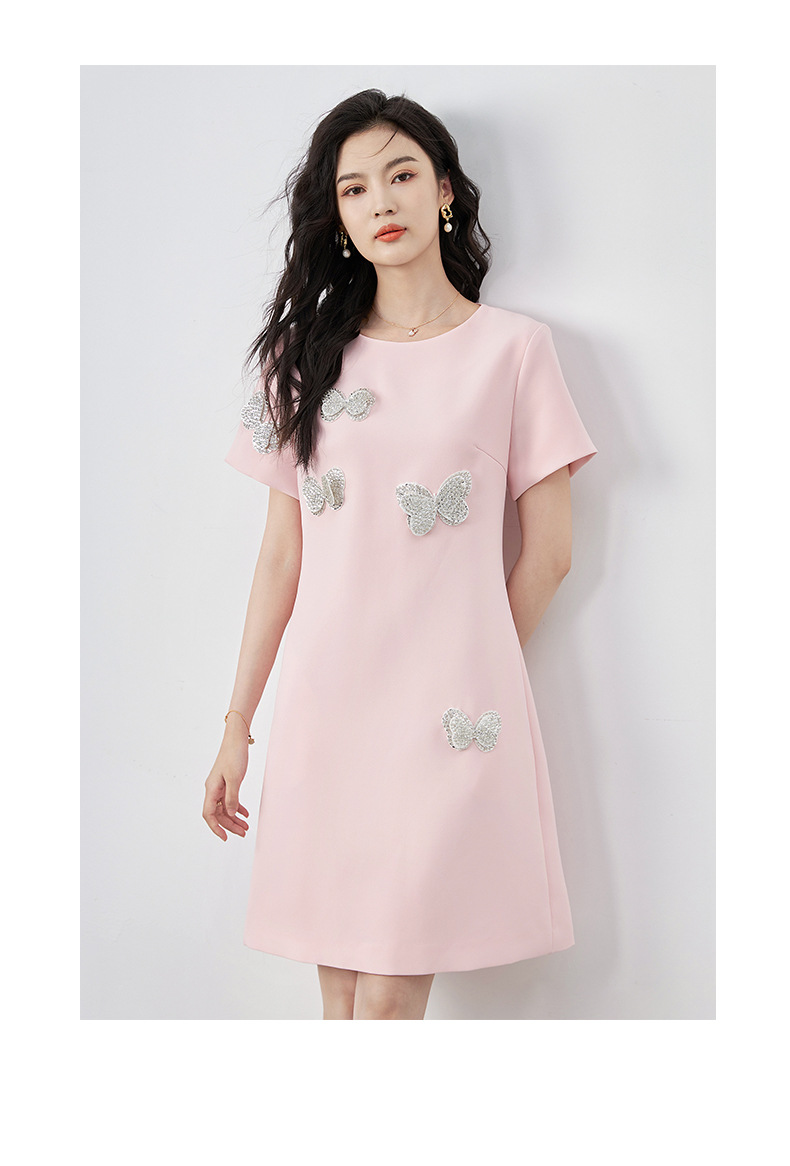Đầm suông nữ midi tay ngắn cổ tròn, họa tiết hoa nổi sequin lấp lánh, phom suông che khuyết điểm — Màu đen chi tiết 24