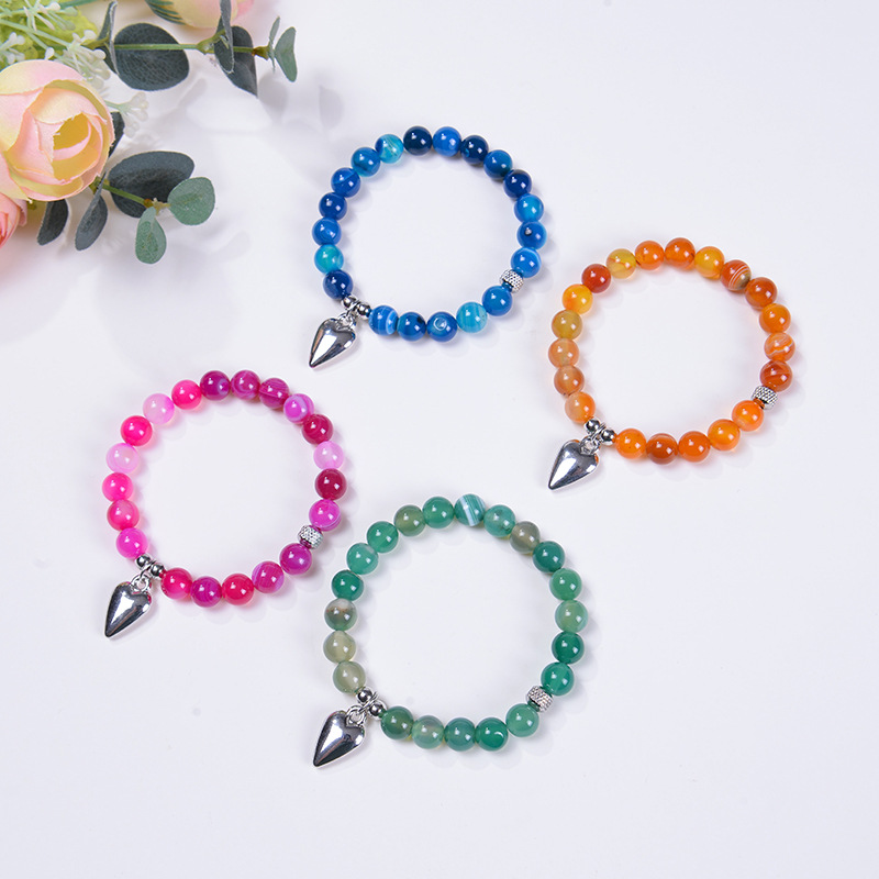 Fashion Heart Shape natural stone Agate Beaded Bracelets 1 Piece