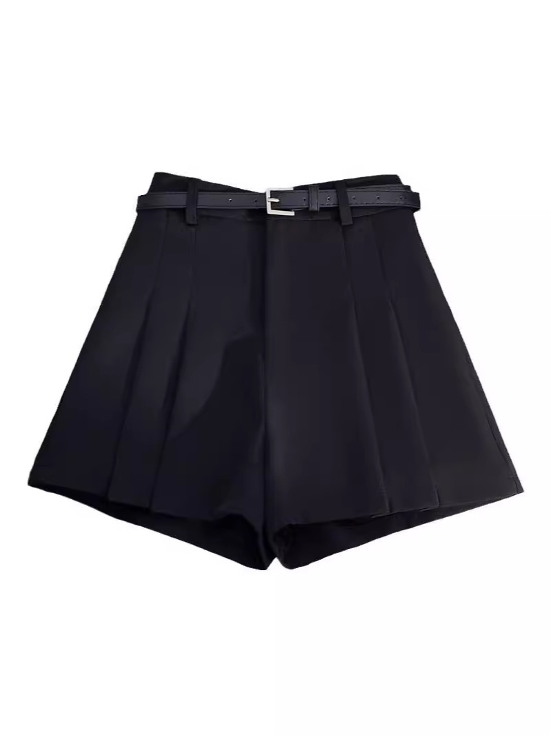 2024 New Women's Summer New Spice Girls Grey Shorts Slim A- Line Pleated Pants Skirt High Waist Casual Wide Leg Pants