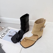 增高套趾凉靴女2025夏季方头中筒夹趾罗马鞋软底中高帮凉鞋女