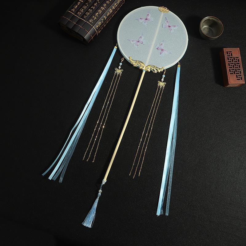 Ancient Style Fan round fan broken cloud fan Chinese style dance performance ancient costume Hanfu butterfly long handle tassel ribbon round fan Ancient Style Fan round fan broken cloud fan Chinese style dance performance ancient costume Hanfu butterfly long handle tassel ribbon round fan