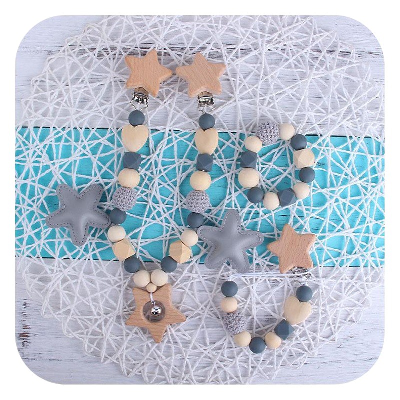 DIY sonajero de cinco puntas estrella juguete cuna cochecito coche colgando accesorios bebé chupete cadena mordedor juego molar