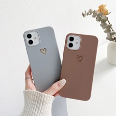 適用iPhone15燙金愛心手機殼蘋果14Promax/11/XR簡約防摔硅膠套潮
