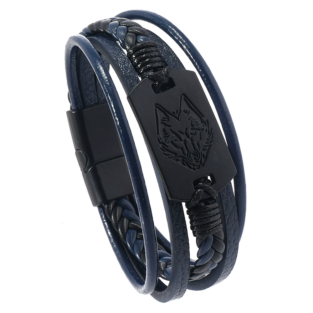 Men's PU Leather Bracelet RH360, Multi-Layer Beaded & Alloy Accents, 21.5 cm