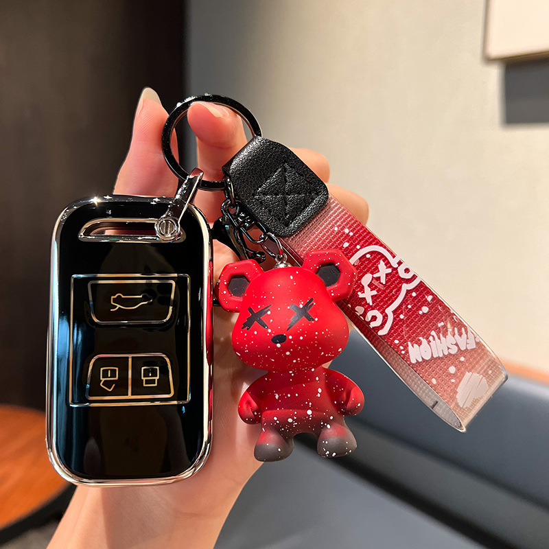 체리 E-스마트 3 키 [싱글 쉘 블랙] + 레드 폭력 곰 펜던트