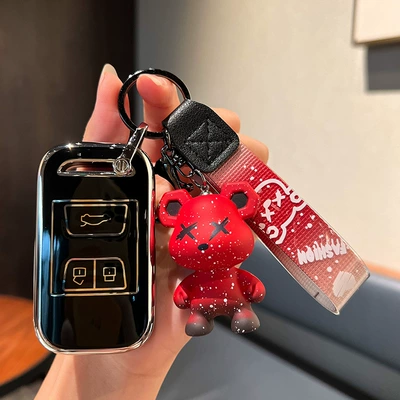 Chery Ruihu 8plus Key Case Car key bag - chery-e-smart-3-key-single-shell-black-red-violence-bear-pendant