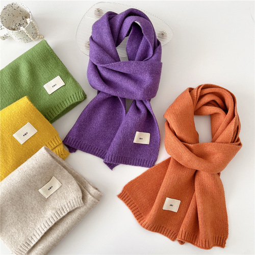 Small solid color scarf for women in autumn and winter, Korean version, versatile ins trend, thickened and warm, decorative neck protector, knitted scarf