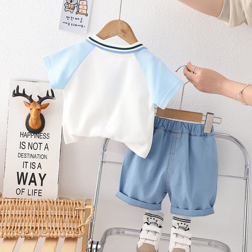 Boys Summer Suit  New Children's Summer Thin POLO Shirt Short-Sleeved Handsome Clothes Little Boy Hot Street Trend