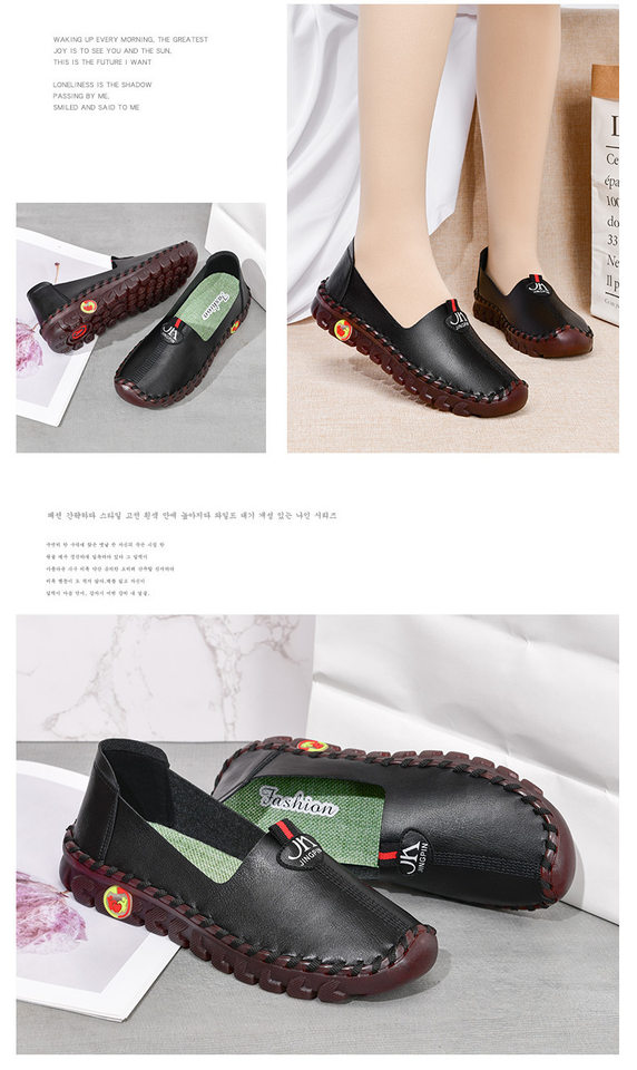 Giày lười nữ đế bằng mềm êm chân, giày cho mẹ da microfiber mũi tròn — 2202 Màu Đỏ, 2202 kaki, 2202 màu đen, Màu trắng 2202 chi tiết 12