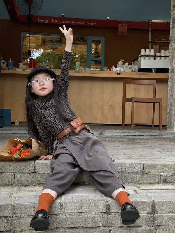 女の子韓国風秋新作ヒョウ柄トップス2025万能デザイン無地カジュアルパンツ2点セットトレンド|undefined
