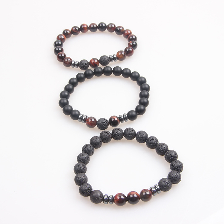 레드 타이거 스톤 + 블랙 스톤 + 화산석 팔찌 세트
