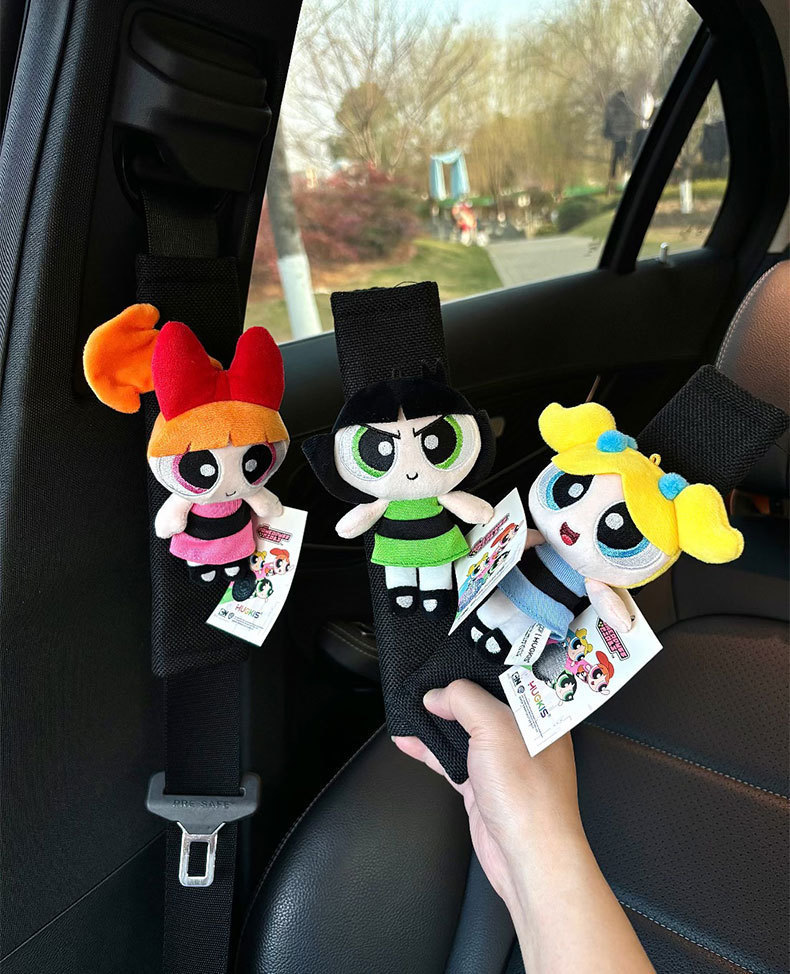 Car Seat Belt Shoulder Protector, Universal Car Anti-Wear Clothing for All Seasons, Cute Powerpuff Girls Car Protective Cover