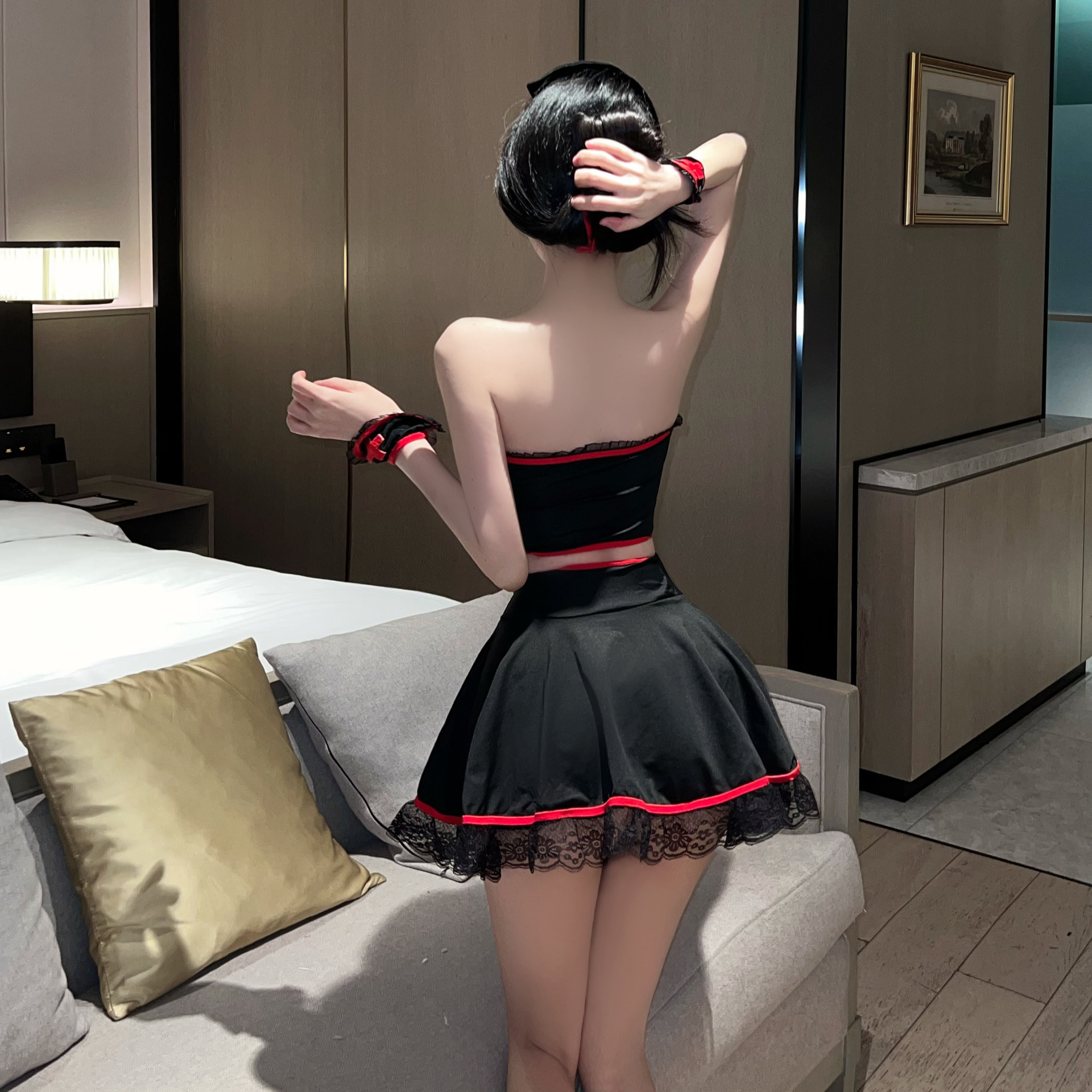 Sexy underwear, split mini-skirt, uniform, set