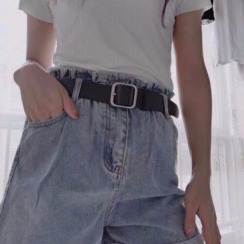 Black square buckle Internet celebrity same style women's belt style jeans belt decoration versatile pants belt stylish and thin