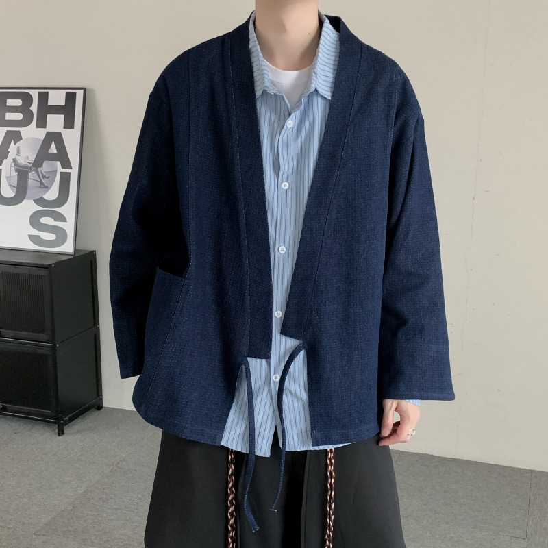 Autumn Japanese-Style Kimono Cardigan Long-Sleeve Denim Jacket Unisex Loose Versatile Gender-Neutral Couple Jacket Trendy