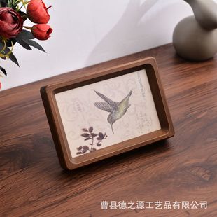 Black walnut color rounded picture frame household solid wood framed photo frame desktop wooden photo washing table wholesale