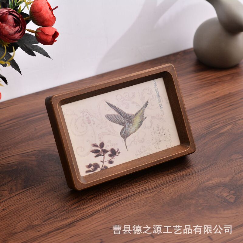 Black walnut color rounded picture frame household solid wood framed photo frame desktop wooden photo washing table wholesale